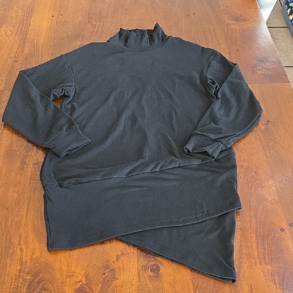 Assymetrical Fleece Mockneck Long Sleeve Black Dress Size Medium